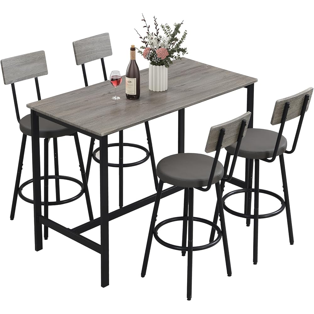 - Zevemomo Dining Table Set for 4, 5-Piece Bar Table Set, Kitchen Table and Chairs, Counter Height High Top Table with 4 PU Upholstered Stools, Space-Saving Pub Table Set for Small Space, Gray - Table & Chair Sets