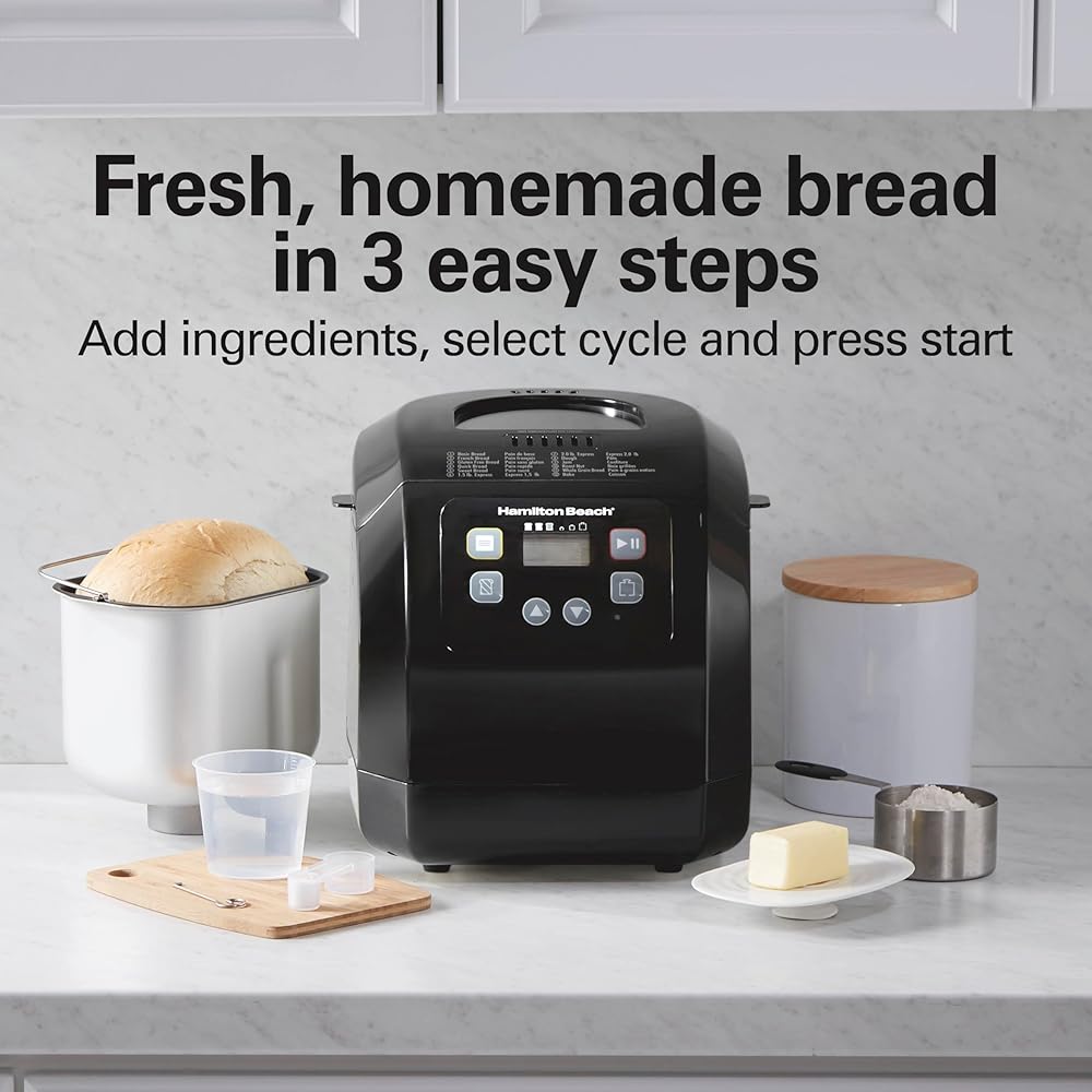 Hamilton Beach Automatic Bread Maker Machine, Digital, Programmable, 12 Settings + Gluten Free, PFAS-Free Nonstick Pan + Kneading Paddle, 2 lb Capacity, Black: Home & Kitchen