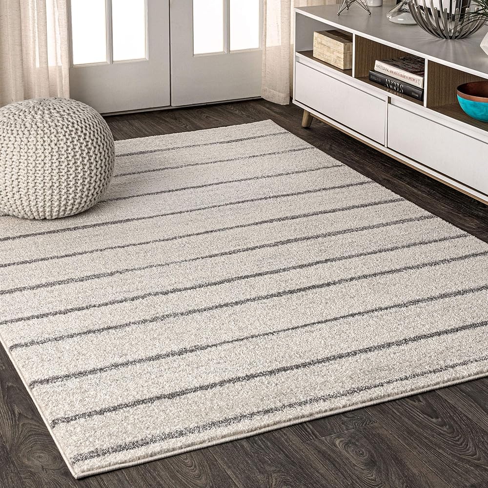 JONATHAN Y Williamsburg Minimalist Stripe Cream/Gray Indoor Area Rug, 8x10, Contemporary, Modern, Easy-Cleaning for Living Room, Bedroom, Kitchen, Pet Friendly, Non-Shedding (MOH201A-8) : Home & Kitchen