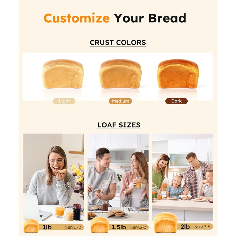 2LB Bread Maker Machine, OSIPOTO 17 in 1 Automatic Stainless Steel Bread Machine, Non-stick, Beginner-Friendly Controls, 15 Hour Timer, Easy to Clean Low Noise, High Success Rate for Homemade Bread: Home & Kitchen