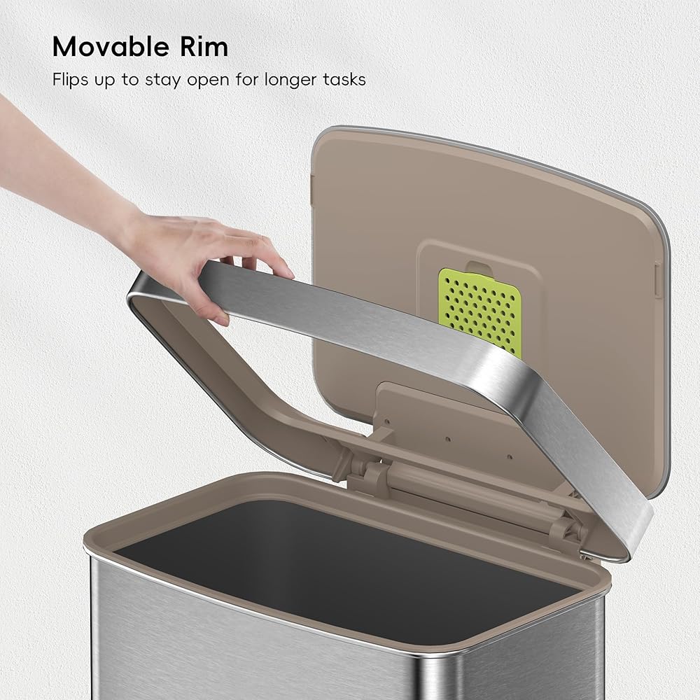 EKO Hudson Matte Stainless 75 Liter/20 Gallon Step Trash Can with Rear Trash Bag Storage Compartment : Home & Kitchen