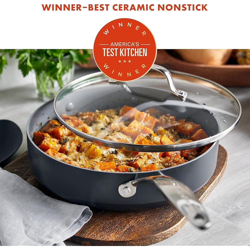GreenPan Valencia Pro Hard Anodized Healthy Ceramic Nonstick 4.5QT Saute Pan Jumbo Cooker with Lid, PFAS-Free, Induction, Dishwasher Safe, Oven Safe, Gray: Home & Kitchen