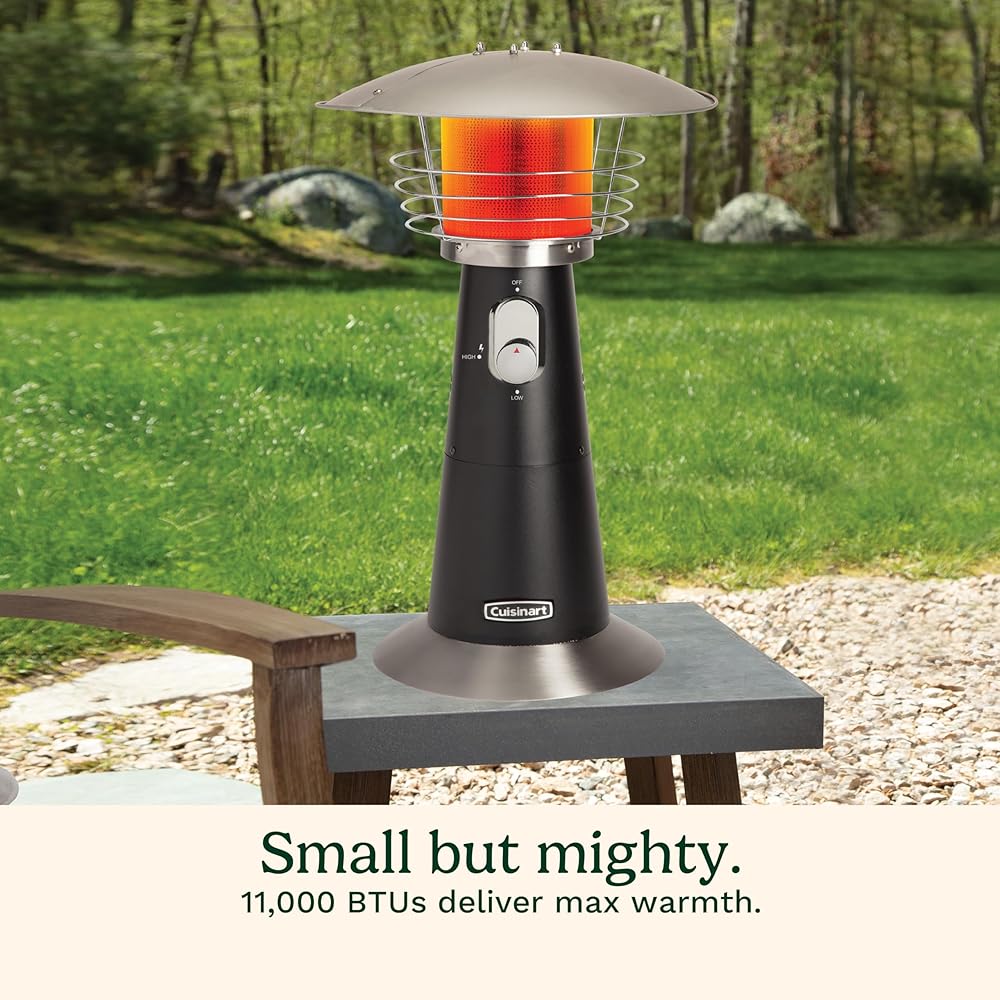 Cuisinart Portable Tabletop Patio Heater, 11,000 BTU Outdoor Propane Heater with Safety Tilt Switch and Adjustable Heat, Burner Screen Guard, 30 sq. Foot Heat Range, Black : Home & Kitchen