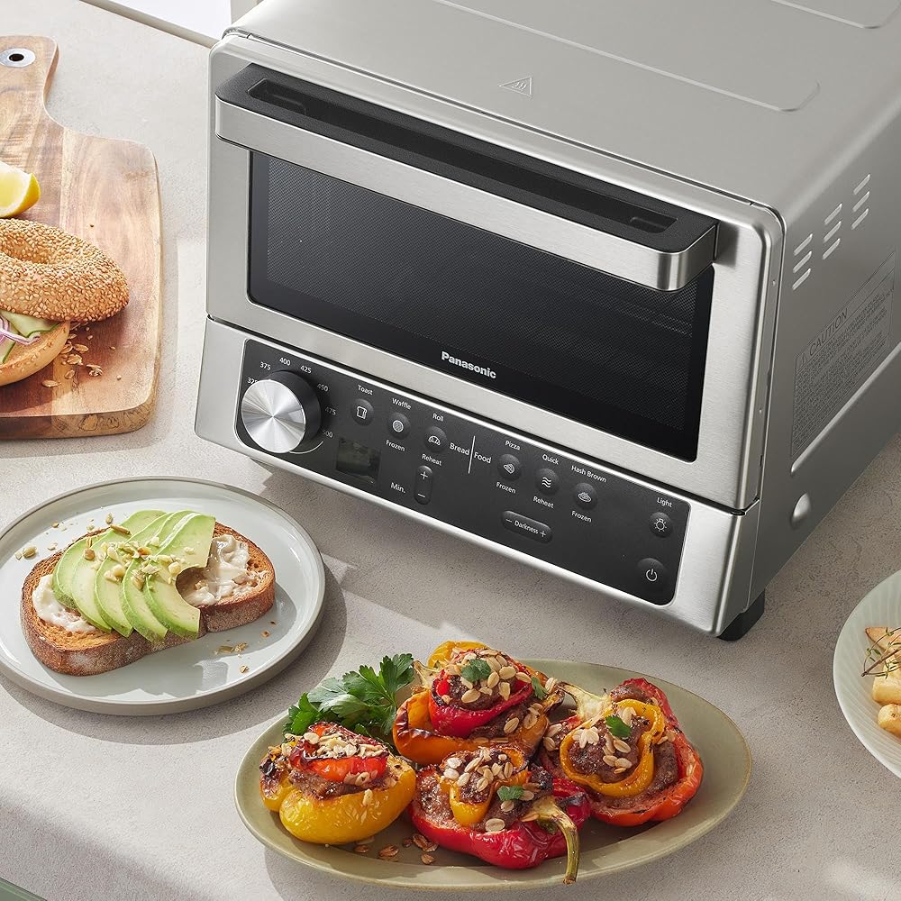 Panasonic FlashXpress Toaster Oven Countertop, 4-Slice Compact Size w/Double Infrared Heating, PFAS-free, 6 Auto Cook Options & Precise Temperature Control, 1300W - NB-G200P (Stainless Steel) : Home & Kitchen