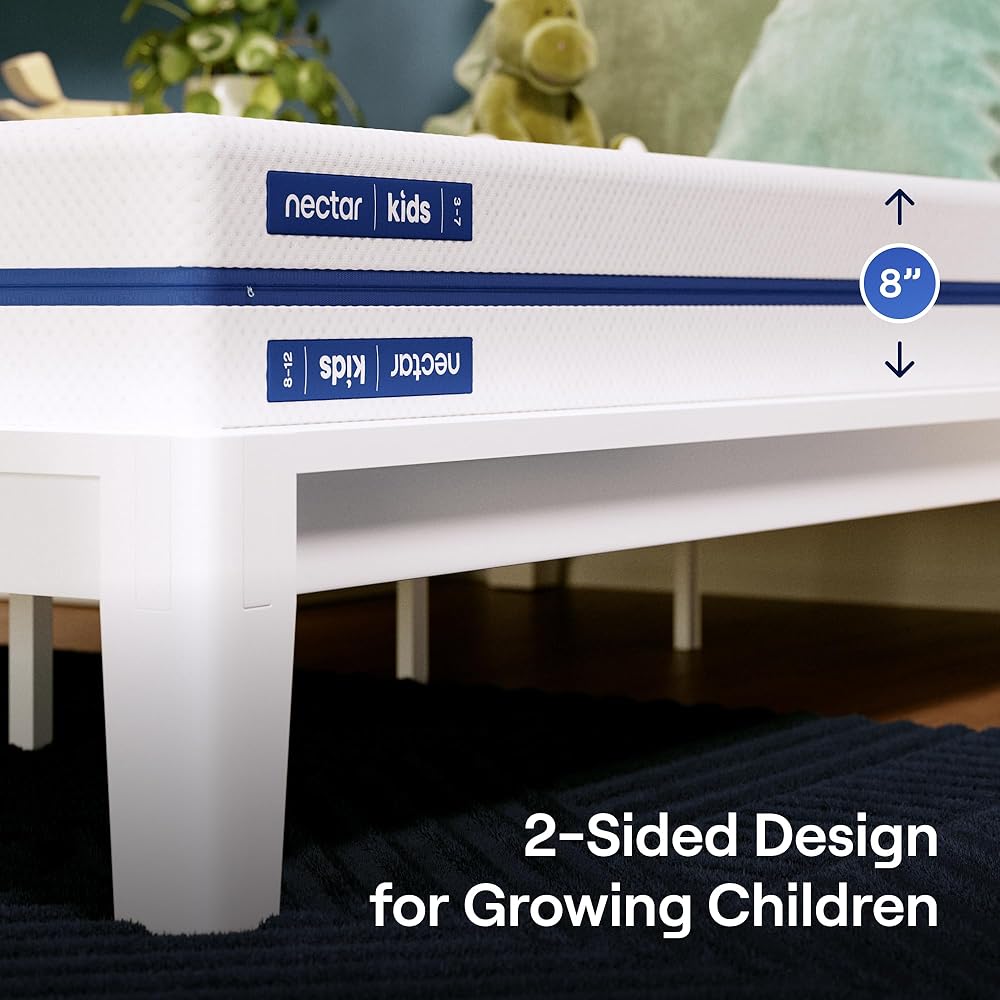 Nectar Kids Twin Mattress 8” - 2-Sided Design for Growing Children - Machine Washable Cooling Cover - Pressure Relieving Memory Foam - Fiberglass Free - 365 Night Trial : Home & Kitchen