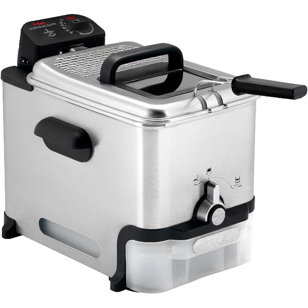 T-Fal 3.5L Stainless Steel Deep Fryer with Basket, 1700W Electric Deep Fryer with Basket and Lid, Oil Filtration, Temp Control, Digital Timer, Dishwasher Safe Parts: Home & Kitchen