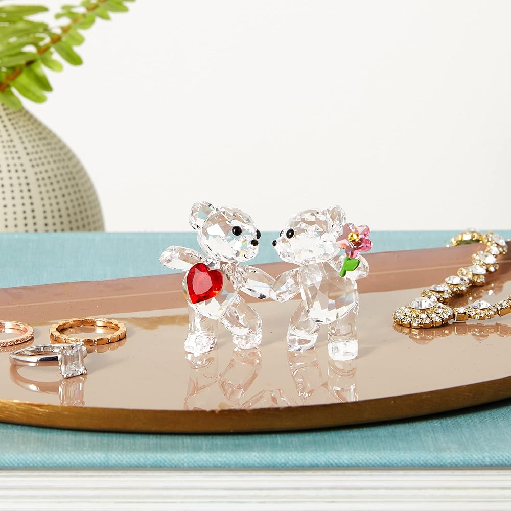 SWAROVSKI Kris Bears Happy Together Figurine Set, Clear Swarovski Crystal with a Red Heart and Pink Flower Accent, Part of the Swarovski Kris Bears Collection : Home & Kitchen