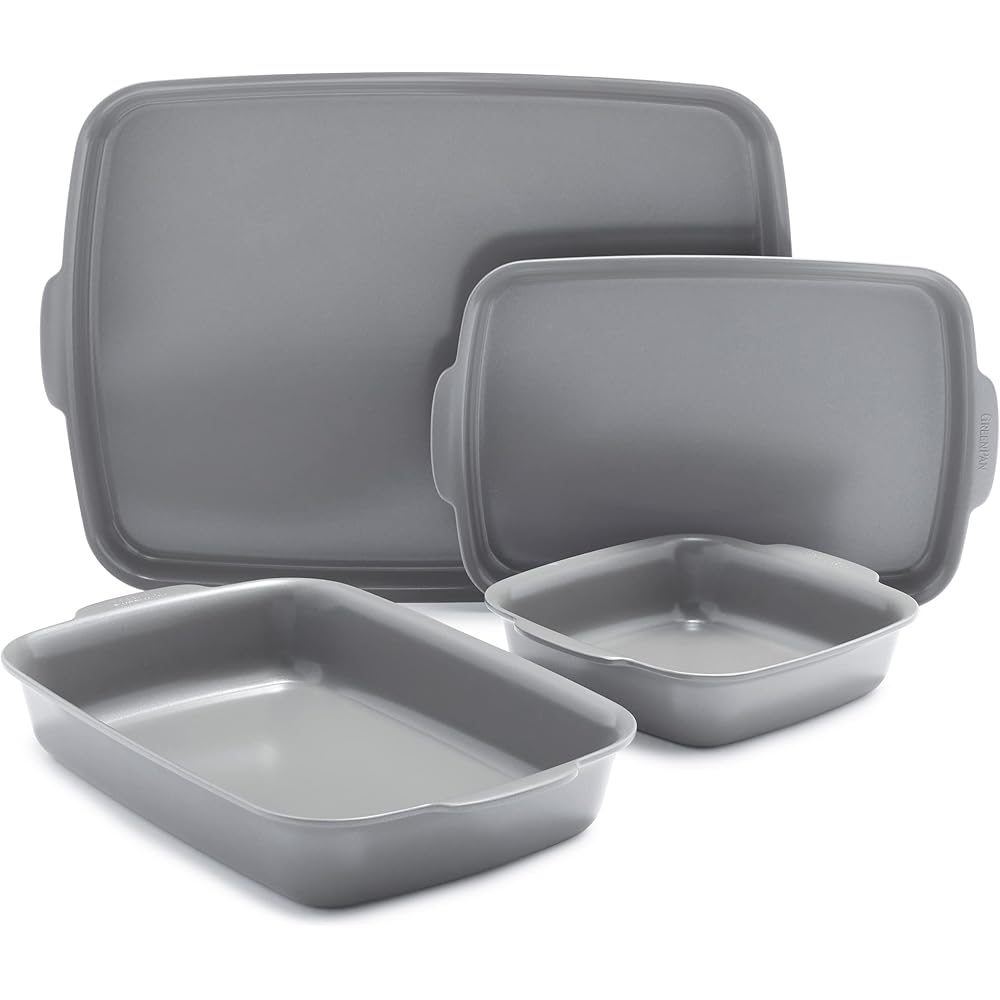 GreenPan Premiere Ovenware Healthy Ceramic Nonstick 4 Piece Bakeware Set, PFAS-Free, Rectangular, Square, Quarter, Half Sheet Baking Pans, Warp-Free, Oven Safe to 600F, Dishwasher Safe, Gray: Home & Kitchen