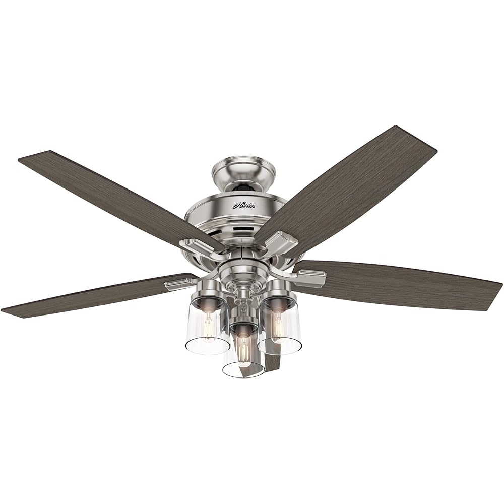 Hunter Fan Company, 54190, 52 inch Bennett Brushed Nickel Ceiling Fan with LED Light Kit and Handheld Remote