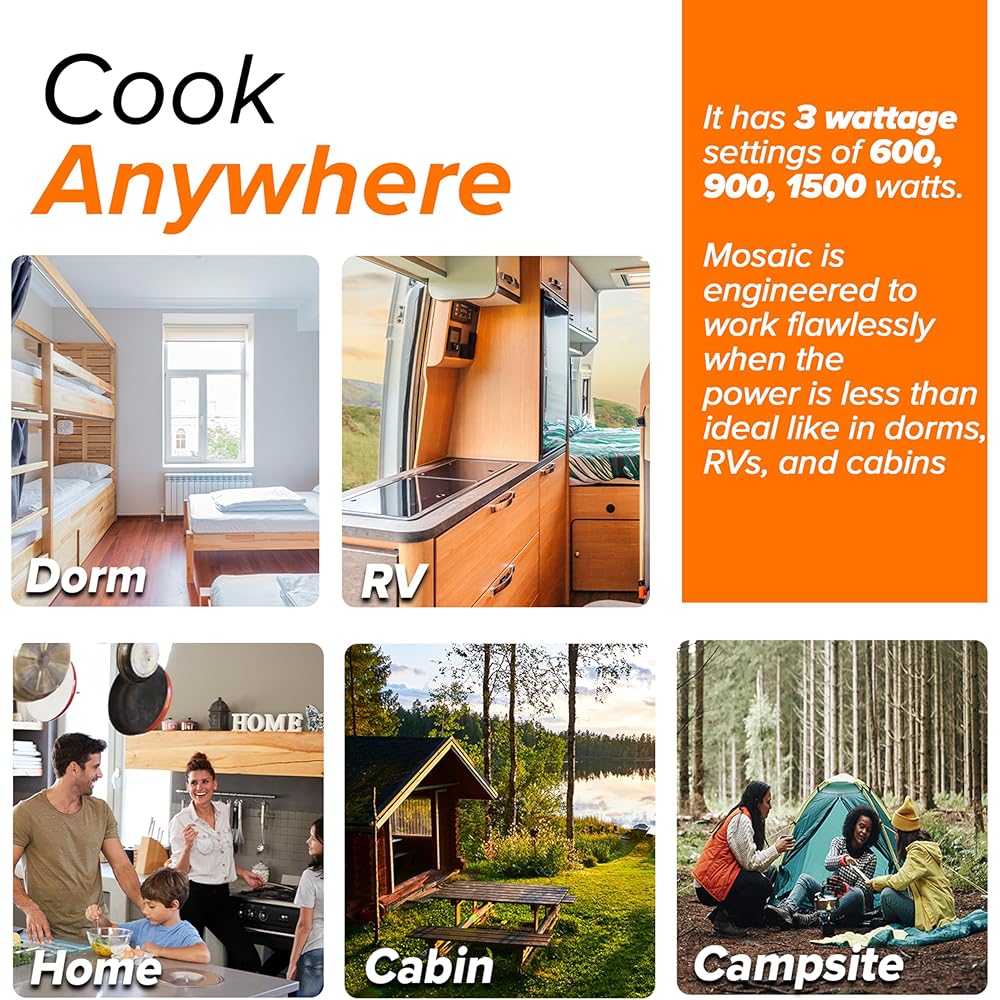 Nuwave Mosaic Induction Wok, Precise Temp Controls from 100°F to 575°F in 5°F, Wok Hei, Infuse Complex Charred Aroma & Flavor, 3 Watts 600,900 & 1500, Authentic 14-inch Carbon Steel Wok Included,Black: Home & Kitchen