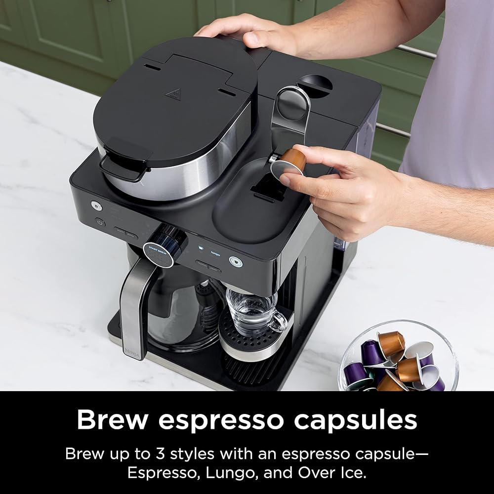 Ninja Espresso & Coffee Maker & Barista System, 3 Espresso Brew Styles, Single-Serve Coffee & Nespresso Capsule Compatible, Built-in Frother, Espresso, Cappuccino & Latte Maker, Black, CFN601: Home & Kitchen