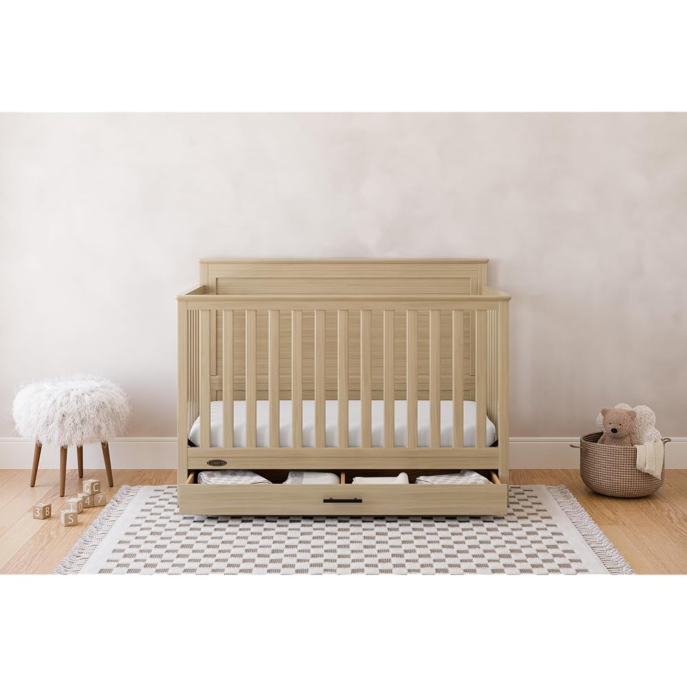 Graco Tristan 5-in-1 Convertible Crib with Drawer (Driftwood) – GREENGUARD Gold Certified, Fits Standard Crib Mattress, Premium Handle, Converts to Toddler Bed, Daybed, and Full-Size Bed : Baby