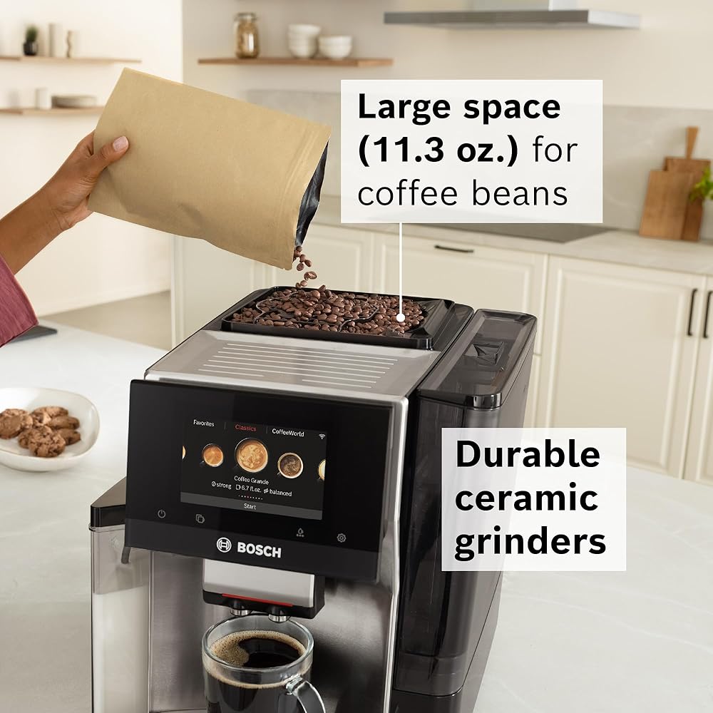 Bosch 800 Series Fully Automatic Espresso and Coffee Machine – 36 Drinks with Coffee World, Cold Brew, Double Cup, Integrated Milk Container, Smart Features, in Silver TQU60307: Home & Kitchen