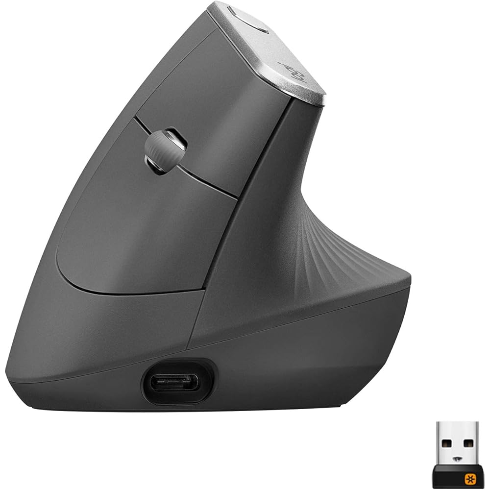Logitech MX Vertical Wireless Mouse – Ergonomic Design Reduces Muscle Strain, Move Content Between 3 Windows and Apple Computers, Rechargeable, Graphite : Electronics