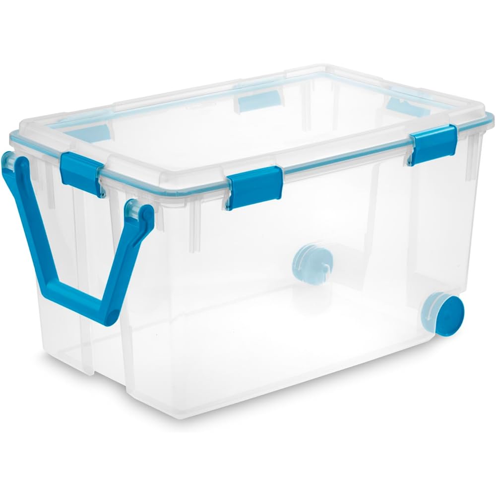 Sterilite 120 Qt Wheeled Gasket Box, Stackable Storage Bin with Latching Lid, Handle and Tight Seal, Plastic Container with Clear Base and Lid, 3-Pack: Home & Kitchen
