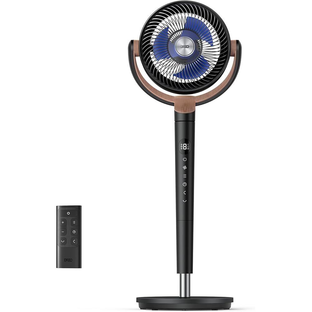 Dreo Standing Fan For Bedroom, 120°+120°Omni-directional Oscillating Fan, 85 ft Circulator With Remote, DC Motor Quiet Pedestal Room Fans, 8 Speeds, 3 Modes, 8H Timer, PolyFan 502 Black : Home & Kitchen