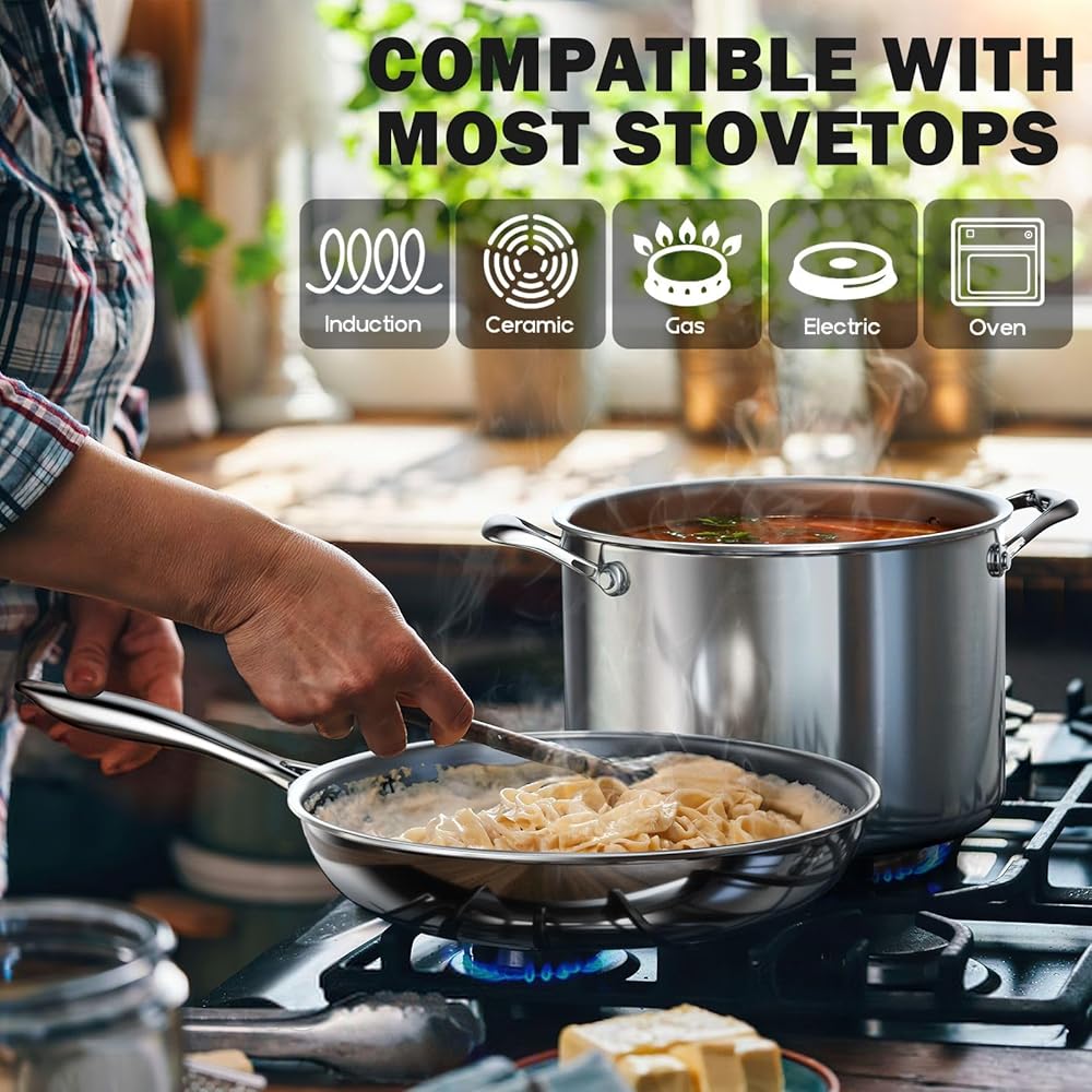 Cooks Standard Stainless Steel Kitchen Cookware Sets 10-Piece, Multi-Ply Full Clad Pots and Pans Cooking Set with Stay-Cool Handles, Dishwasher Safe, Oven Safe 500°F, Silver: Home & Kitchen