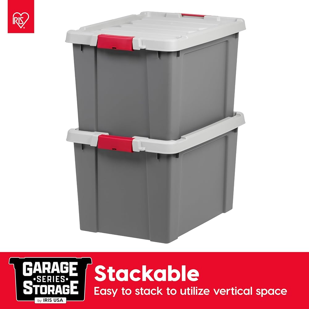 IRIS USA 20 Gallon Lockable Storage Totes with Lids, 6 Pack - Gray, Heavy-Duty Durable Stackable Containers, Large Garage Organizing Bins Moving Tubs, Rugged Sturdy Equipment Utility Tool Box