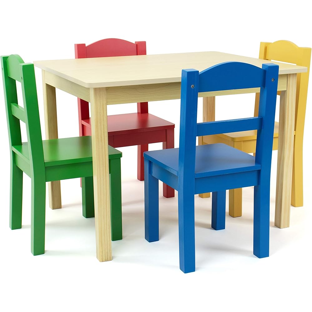 Humble Crew Kids Wooden Table and 4 Chairs Set, Natural/Primary - Kids Table and Chair Set for Toddlers and Children for Arts, Crafts, and Snack Time - Sturdy, Durable Toddler Activity Table : Home & Kitchen