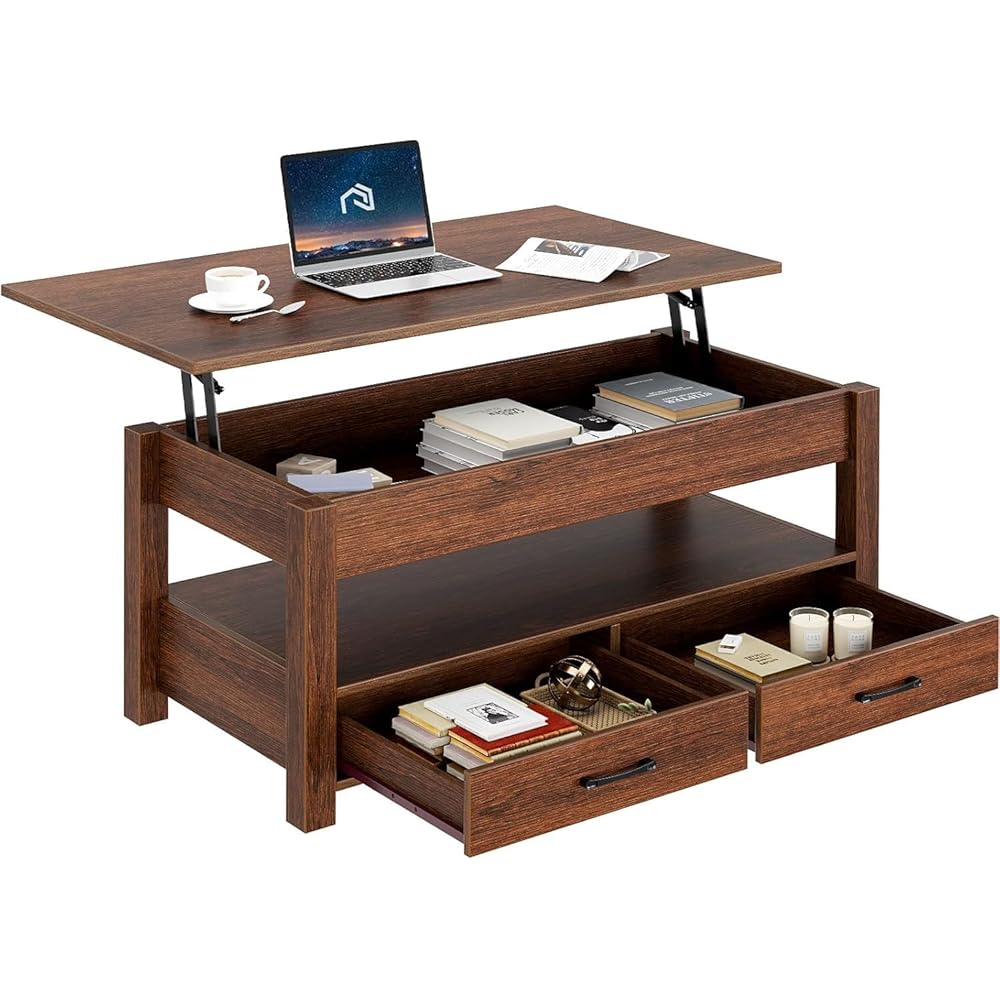 Rolanstar Coffee Table, Lift Top Coffee Table with Drawers and Hidden Compartment, Retro Central Table with Wooden Lift Tabletop, for Living Room,Espresso : Home & Kitchen