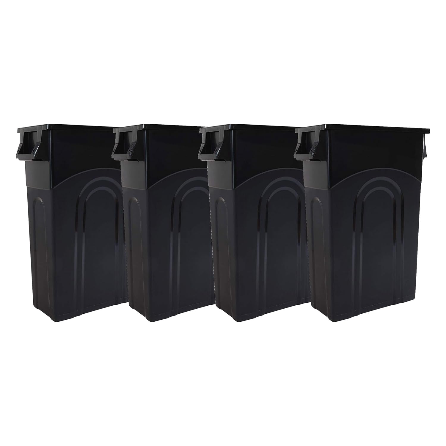 United Solutions Highboy Waste Container, 23 Gallon, Space Saving Slim Profile and Easy Trash Bag Removal, Indoor or Outdoor Use, Integrated Handles for Easy Carrying, 4-Pack, Black. : Industrial & Scientific