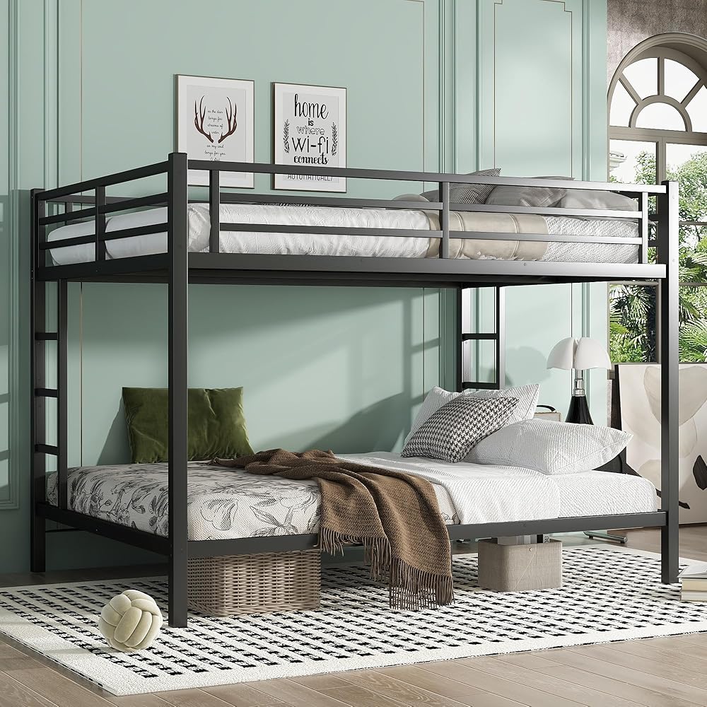 Queen Over Queen Bunk Beds for Adults,Heavy Duty Adult Bunk Beds,Metal Bunk Bed Queen Over Queen with 2 Ladders,Queen Size Bunk Bed, Noise-Free,Black : Home & Kitchen