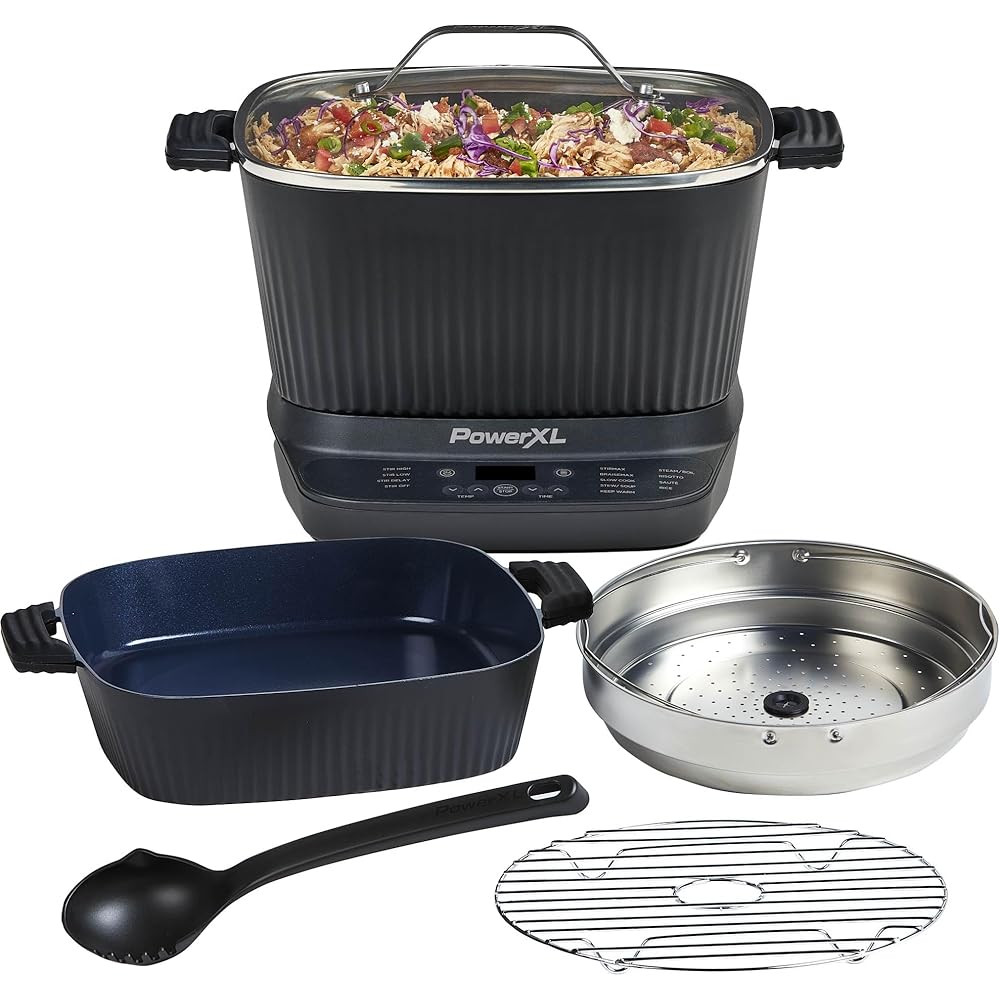 STIRMAX DELUXE 7.5 Quart Digital Multi-Cooker with Automatic Paddle to Stir and Shred, 9 in 1 programmable presets to Sauté, Sear, and Brown Food Before Simmering – Accessories, Skillet, & Cookbook