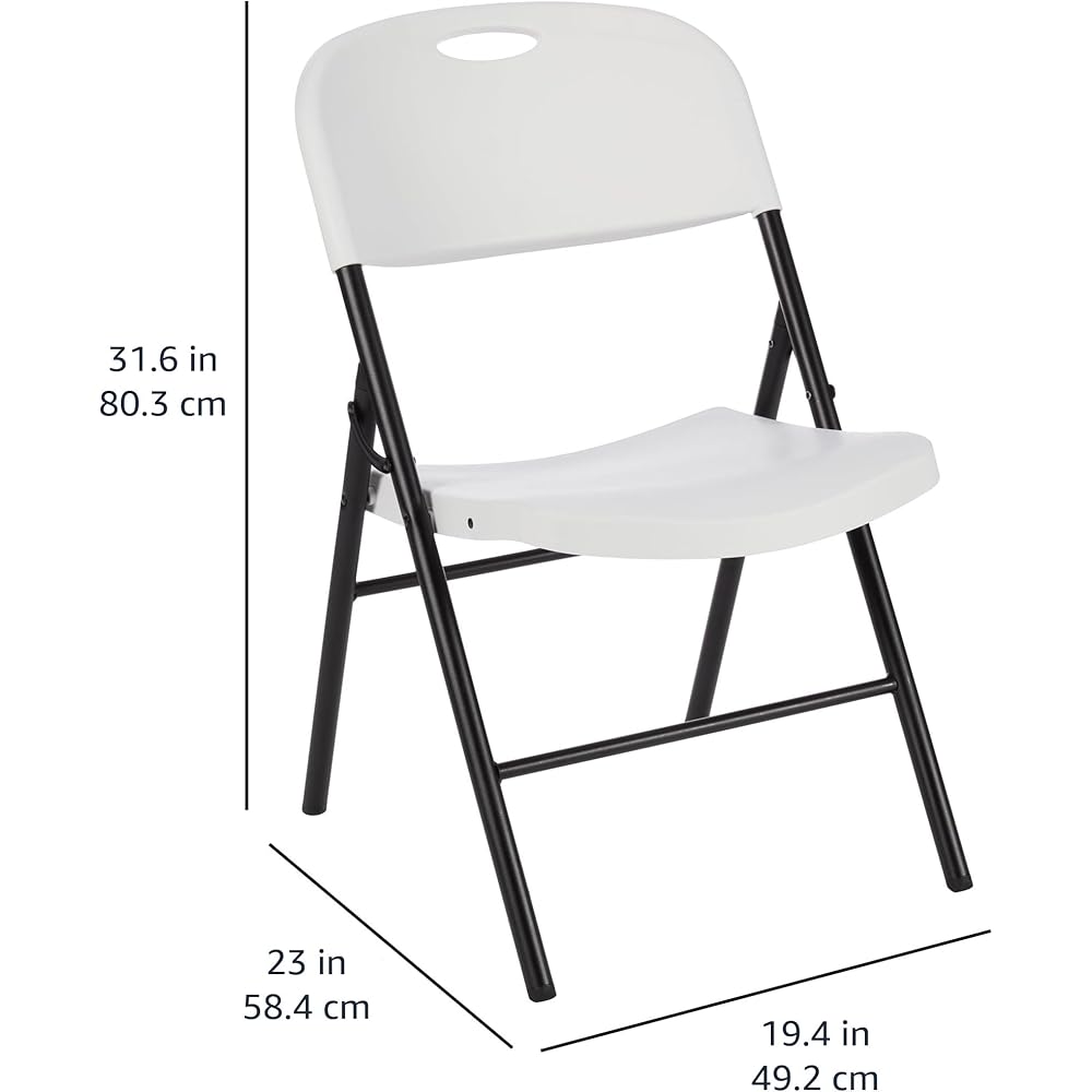 Amazon Basics Sturdy Foldable Plastic Chair, Portable, 350-Pound Capacity, White, 6-Pack