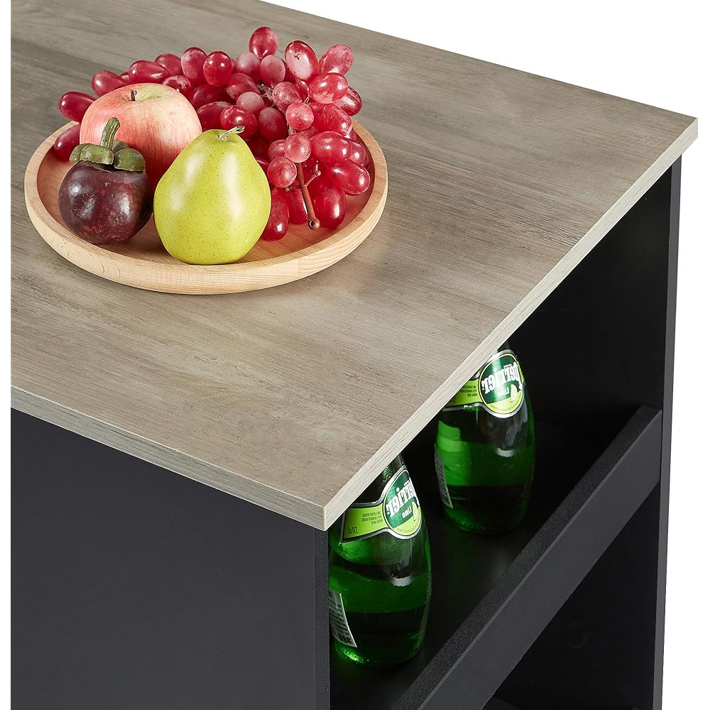 VECELO Small Bar Table and Chairs Tall Kitchen Breakfast Nook with Stools/Dining Set for 2, Storage Shelves, Space-Saving, Gray : Home & Kitchen