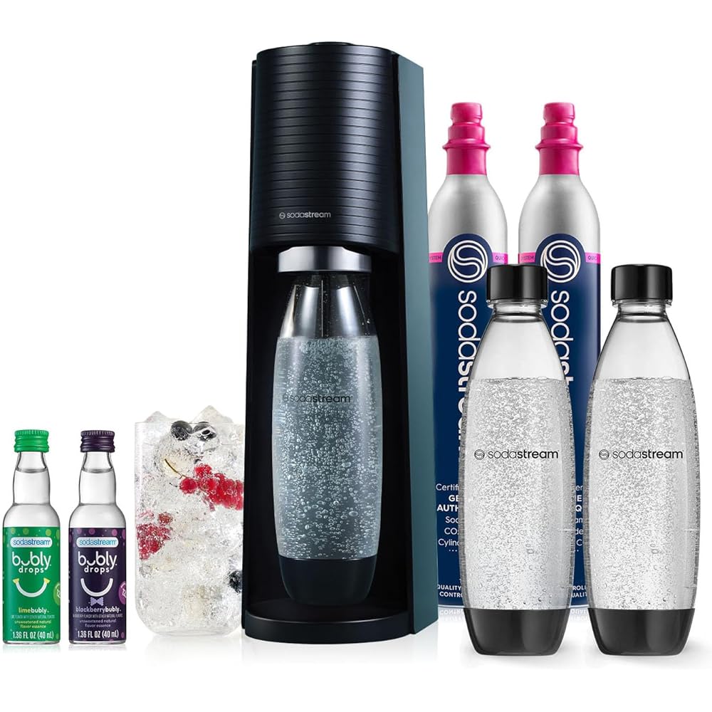 SodaStream Terra Sparkling Water Maker Bundle (Black), with CO2, DWS Bottles, and Bubly Drops Flavors: Home & Kitchen