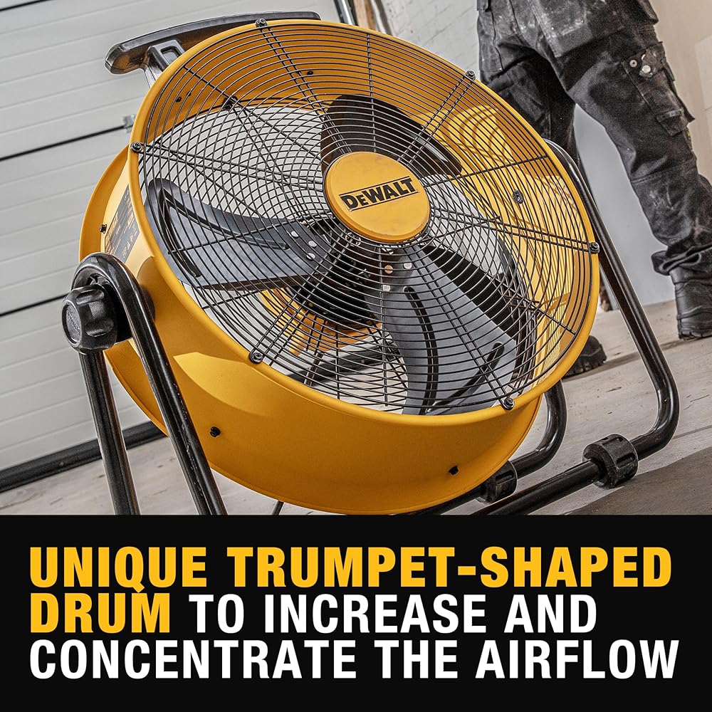 DEWALT DXF2042 Industrial Fan, 20 Inch High Velocity Fans with 3-Speed Adjustable Tilting Head, Drum Fan for Outdoor, House and Warehouse, Yellow : Home & Kitchen