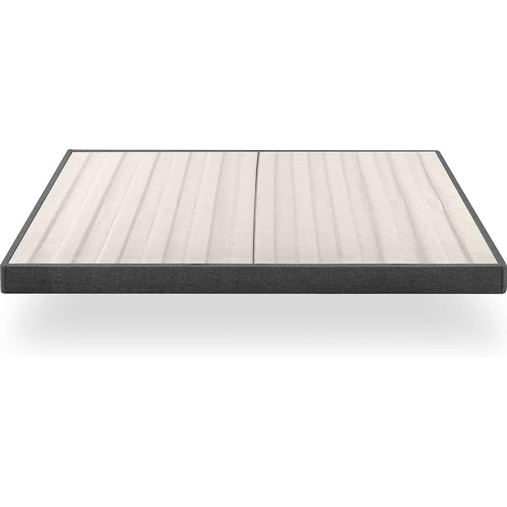 ZINUS Upholstered Metal and Wood Box Spring, 4 Inch Mattress Foundation, Easy Assembly, Fabric Paneled Design, Queen, Grey