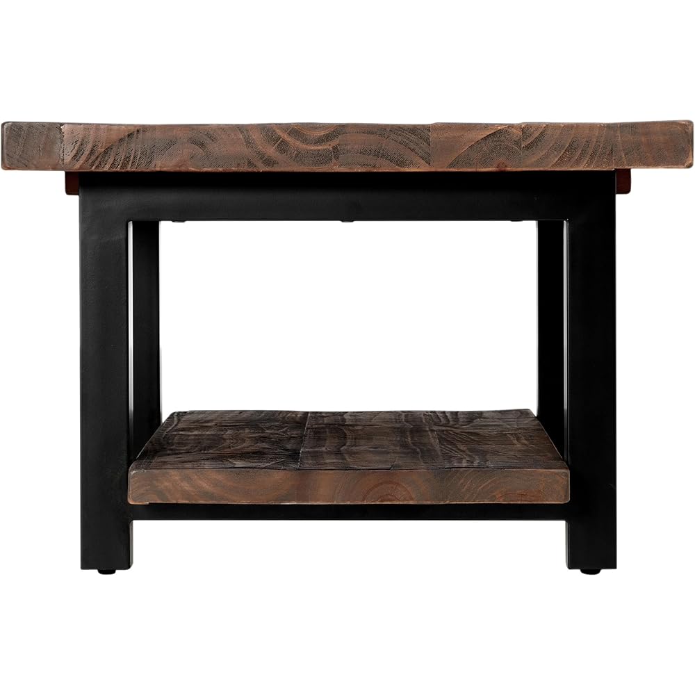 Pomona 27-Inch Rustic Square Coffee Table – Solid Pine Wood with Natural Weathered Finish and Industrial Metal Legs – Small Space Living Room Accent by Alaterre Furniture