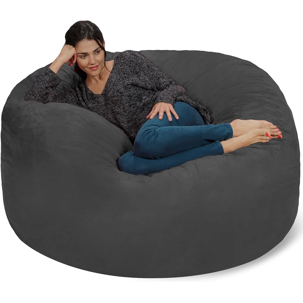 Chill Sack Bean Bag Chair - 5' Giant Memory Foam Lounge Chair with Soft Microfiber Cover – Cozy Furniture for Living Room, Dorm, & Kids' Rooms – Comfortable 5 Ft, Microsuede Lounge Sofa, Charcoal : Home & Kitchen