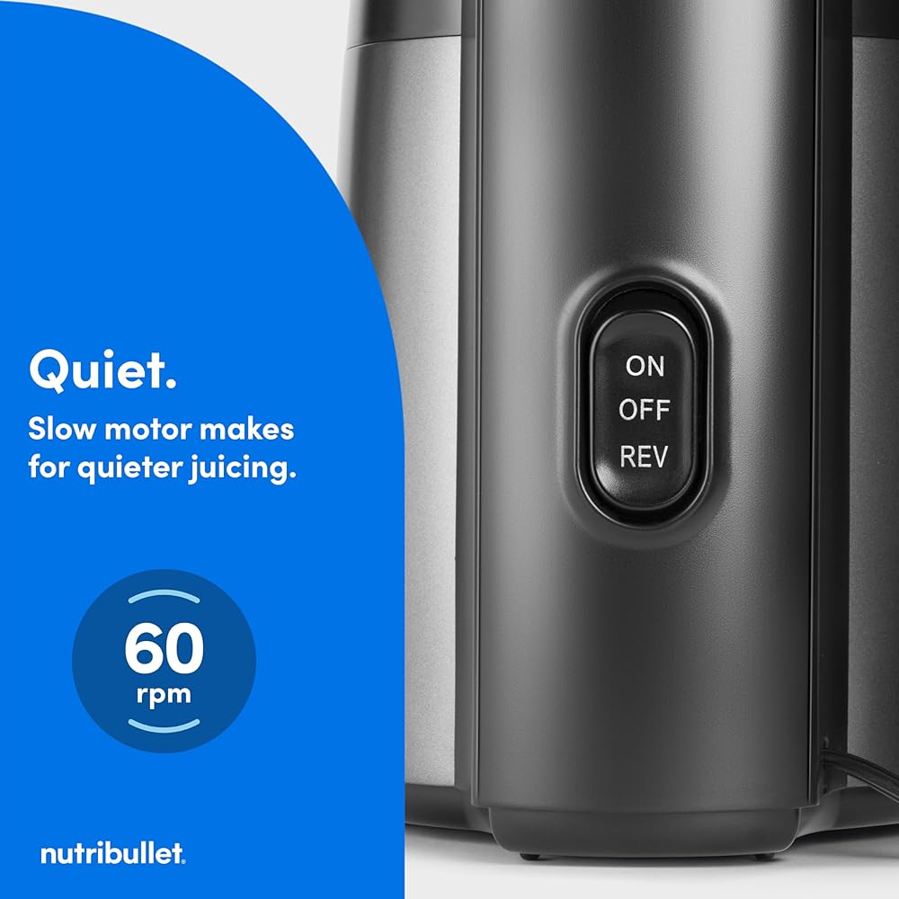 nutribullet Slow Juicer, Slow Masticating Juicer Machine, Easy to Clean, Quiet Motor & Reverse Function, BPA-Free, Cold Press Juicer with Brush, 150 Watts, Charcoal Black, NBJ50300, 24-oz: Home & Kitchen