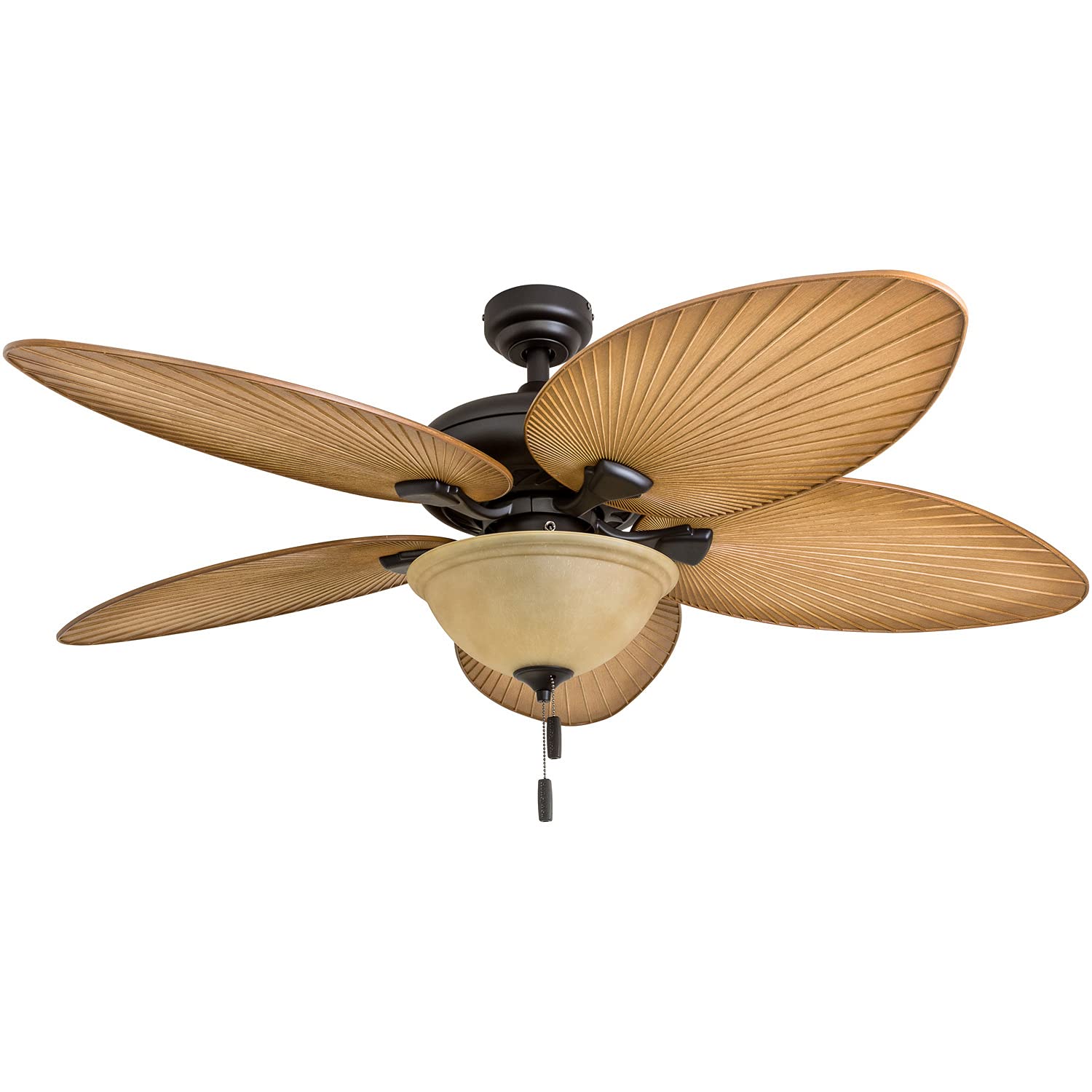 Honeywell Ceiling Fans Palm Valley, 52 Inch Tropical Indoor Outdoor Ceiling Fan with Light, Pull Chain, Three Mounting Options, 5 Palm Leaf Blades, Reversible Motor - 50507-01 (Bronze) -