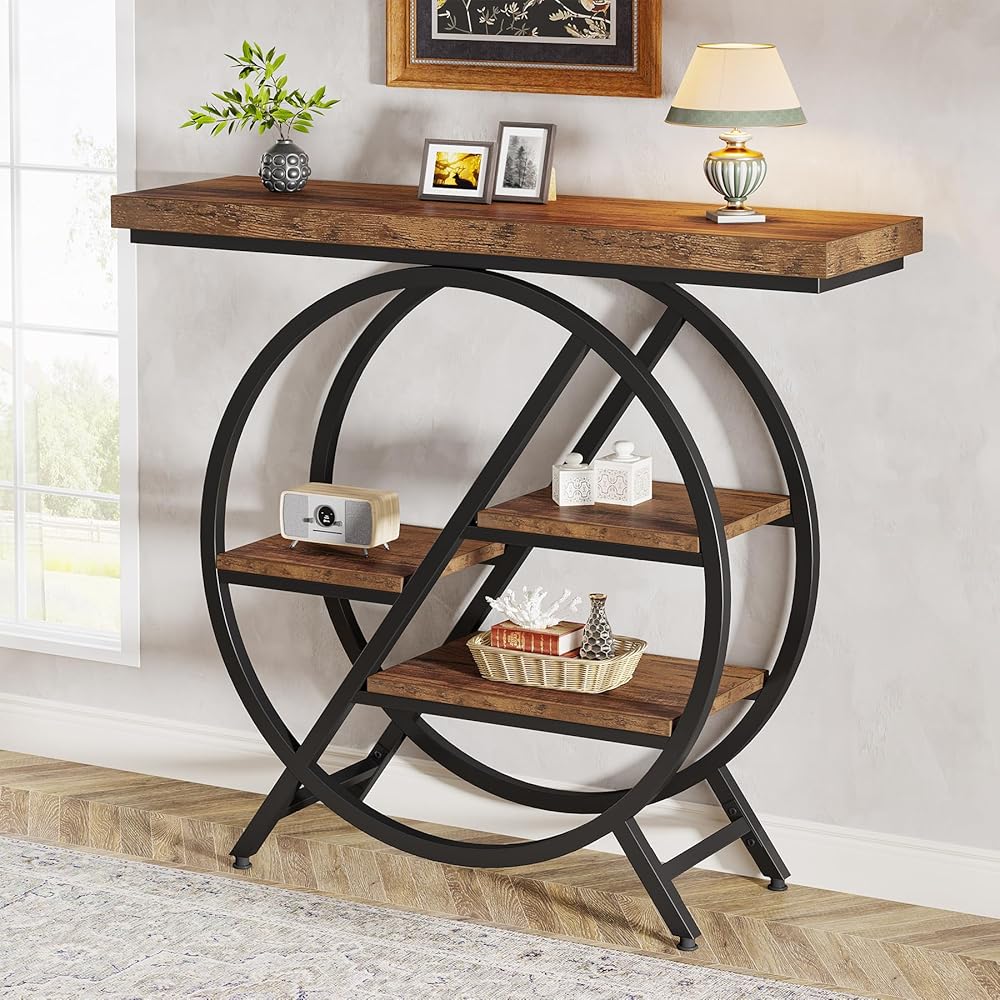 Tribesigns Console Table, 40-Inch Entryway Table with Storage Shelves, 4-Tier Industrial Hallway Sofa Table with Geometric Metal Frame, Accent Table for Living Room, Entryway, Rustic Brown : Home & Kitchen
