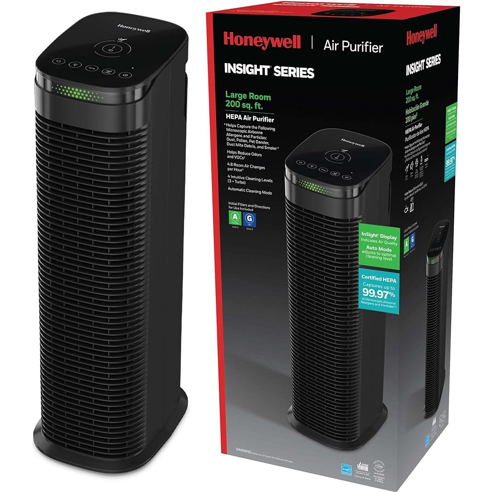 Honeywell HEPA Air Purifier for Home, 990 Ft² Rooms in 1 hour, Auto Mode, Air Quality Indicator, Reduces Dust, Pollen, Pet Dander, All Smoke Types, Odors, Black, HPA180B : Home & Kitchen