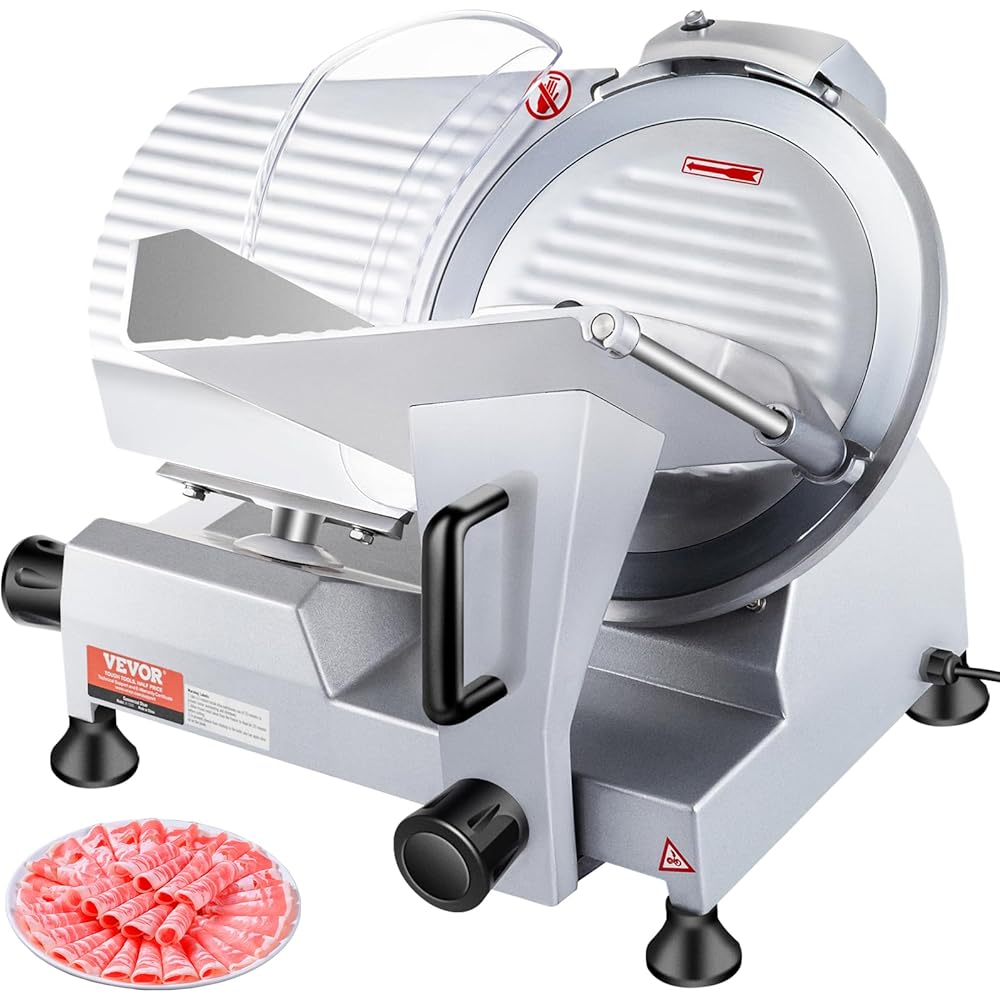 VEVOR Commercial Meat Slicer, 10 inch Electric Food Slicer, 240W Frozen Meat Deli Slicer, Premium Chromium-plated Steel Blade Semi-Auto Meat Slicer For Commercial and Home use: Home & Kitchen