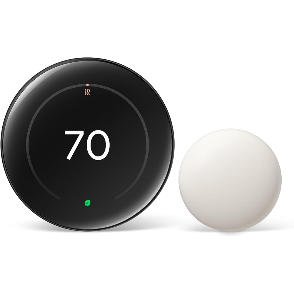 Google Nest Learning Thermostat (4th Gen, 2024) with Nest Temperature Sensor - Energy Saving Smart Thermostat - Works with Alexa, Apple HomeKit and Google Home App - Polished Obsidian -