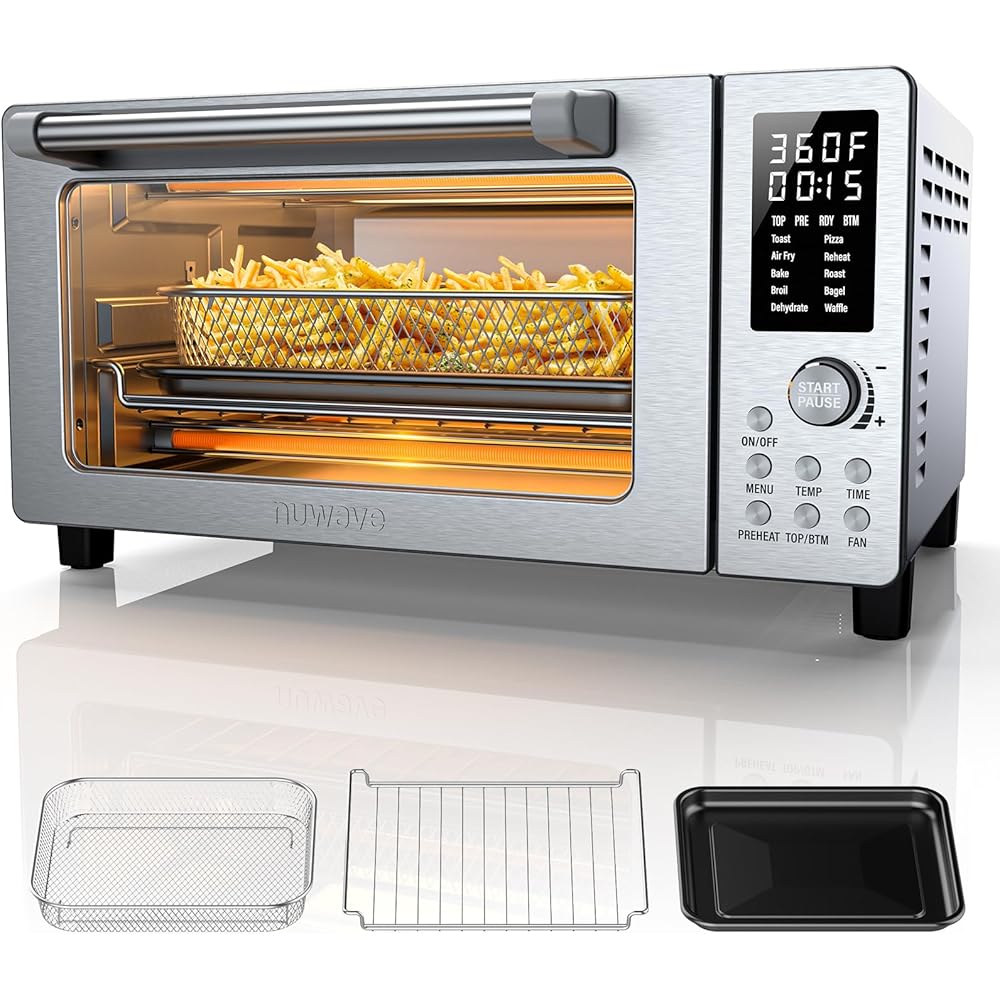 Nuwave Bravo Pro Convection Air Fryer Toaster Oven Combo, 2025 New and Improved, 10-in-1, 50°-450°F Temp Controls, Quick & Even Crisp Technology, 21Qt Capacity, Stainless Steel, PFAS Free: Home & Kitchen