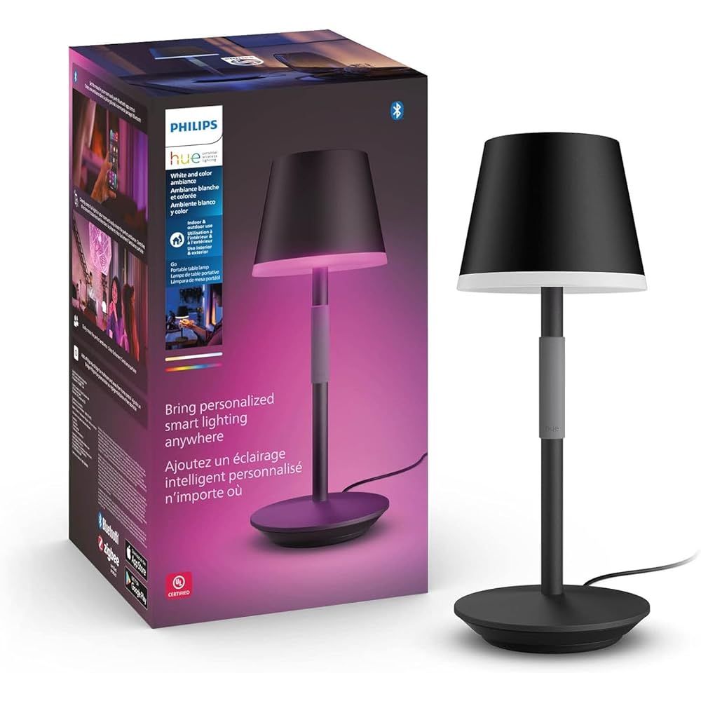 Philips Hue Go Smart Portable Table Lamp, Black - White and Color Ambiance LED Color-Changing Light - 1 Pack - Indoor and Outdoor Use - Control with Hue App or Voice Assistant : Home & Kitchen