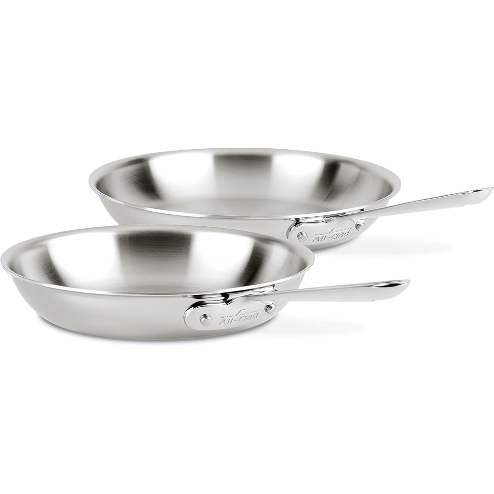 All-Clad D3 3-Ply Stainless Steel Fry Pan Set 2 Piece, 10, 12 Inch, Induction Oven Broiler Safe 600F, Kitchen Cooking Set, Skillets, Durable Frying Pans, Professional Pots and Pans Set Cookware Silver