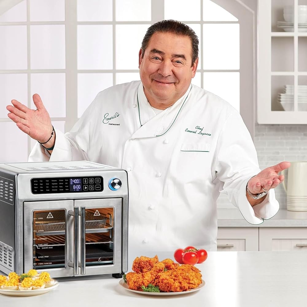 Emeril Lagasse Extra Large French Door Air Fryer Toaster Oven Combo, 24 Cooking Functions and Digital Controls, 7 Accessories Included, Stainless Steel Finish, 26QT Capacity : Home & Kitchen