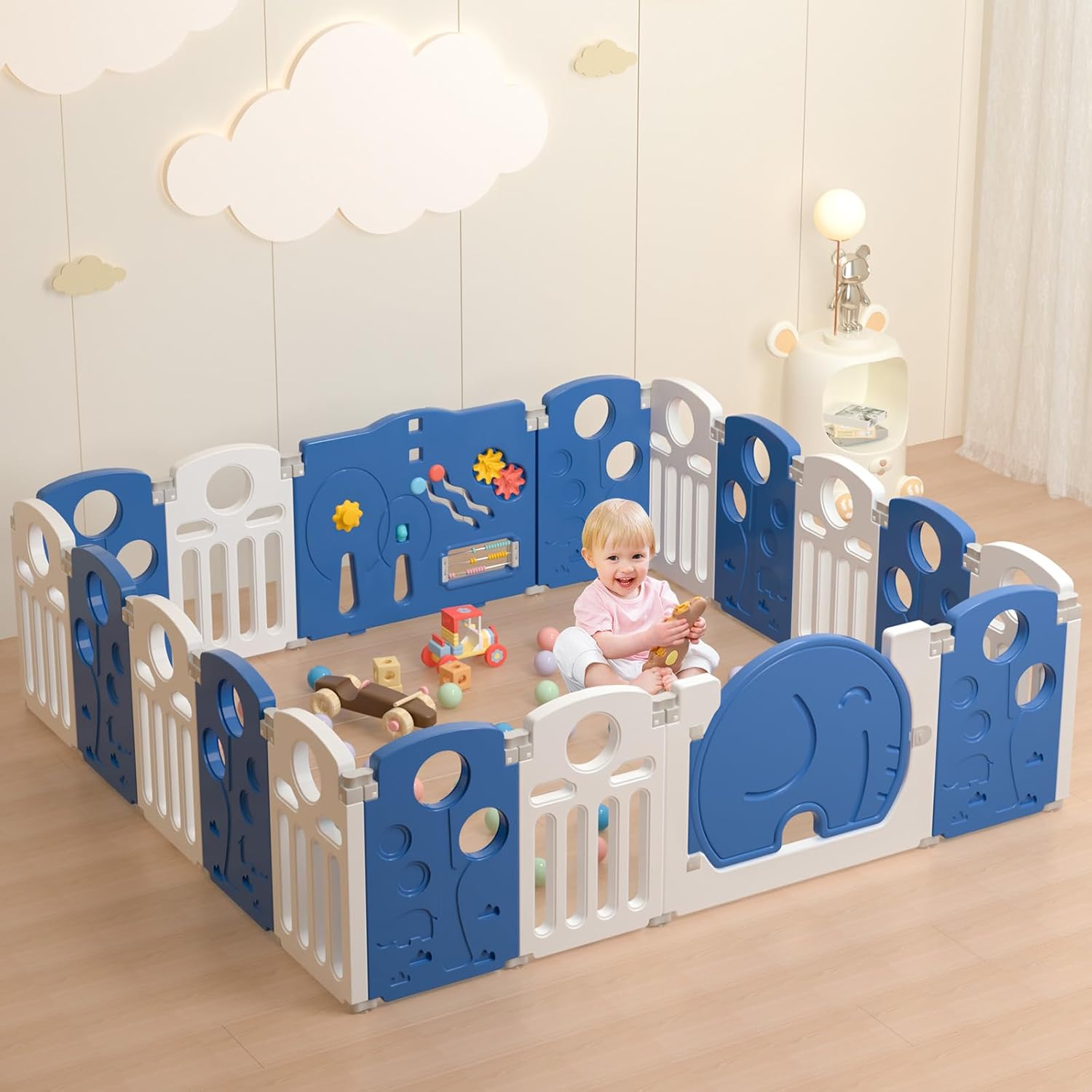 : LulliSpace Baby Playpen,for Kids and Toddlers,Kids Activity Centre Safety Play Yard,Indoor&Outdoor Pattern Baby Fence with Game Panel, Safety Lock, Non-Slip Bases, Adjustable Shape,18 Panels : Baby