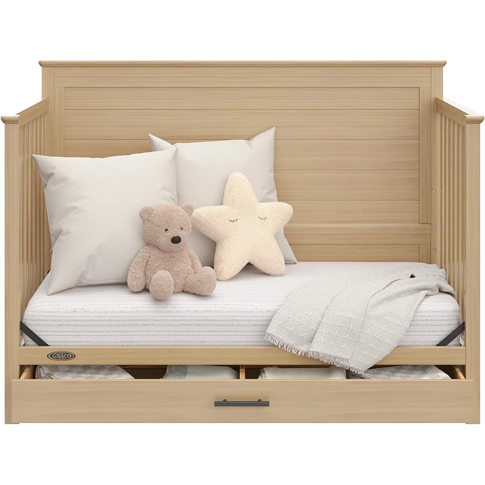 Graco Tristan 5-in-1 Convertible Crib with Drawer (Driftwood) – GREENGUARD Gold Certified, Fits Standard Crib Mattress, Premium Handle, Converts to Toddler Bed, Daybed, and Full-Size Bed : Baby