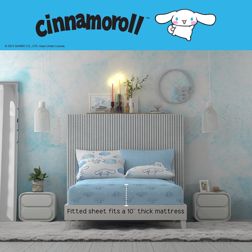 Franco Cinnamoroll Bedding 7 Piece Super Soft Cozy Reversible Comforter and Sheet Set with Sham, Queen, (100% Official Licensed Product) : Home & Kitchen