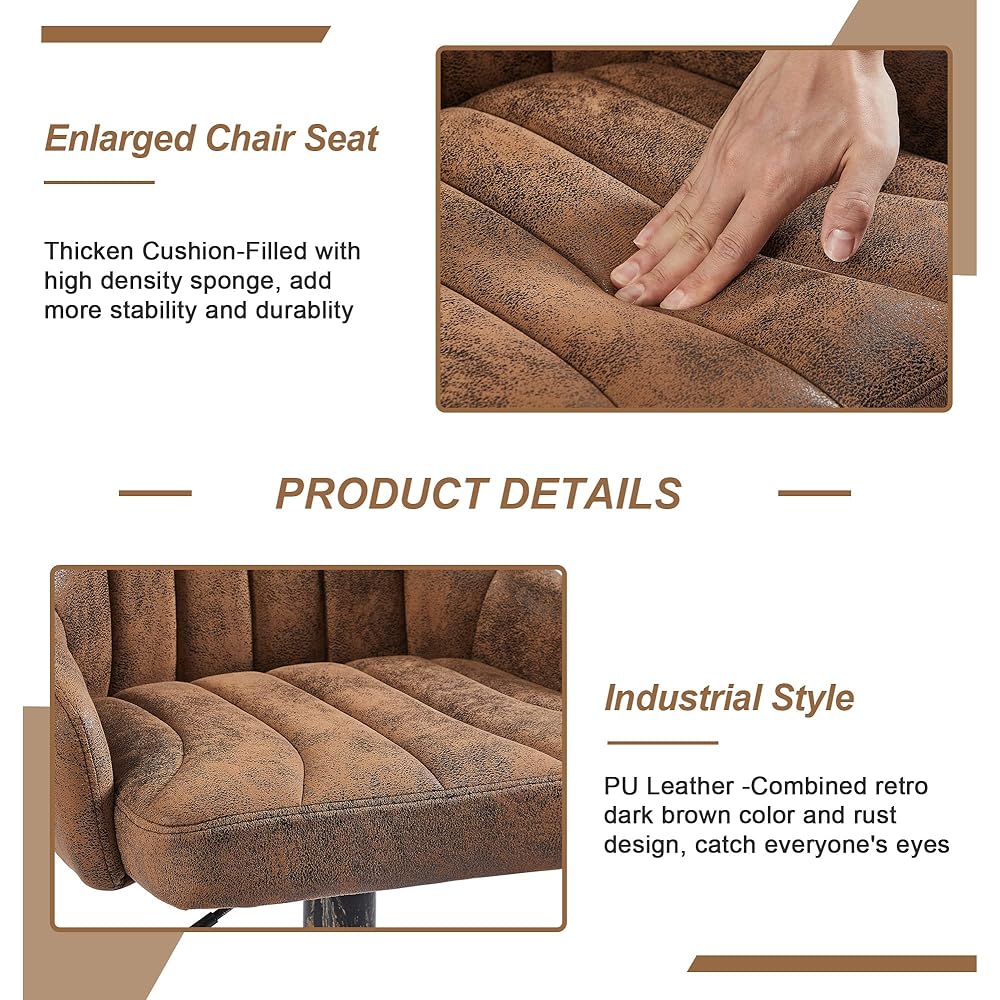 VECELO Bar Stools Set of 2, Adjustable Counter Height Barstools with Back and Arm, Swivel Bar Chair Stools for Kitchen Counter Island Cafe Dining Room, Industrial Style, Brown : Home & Kitchen