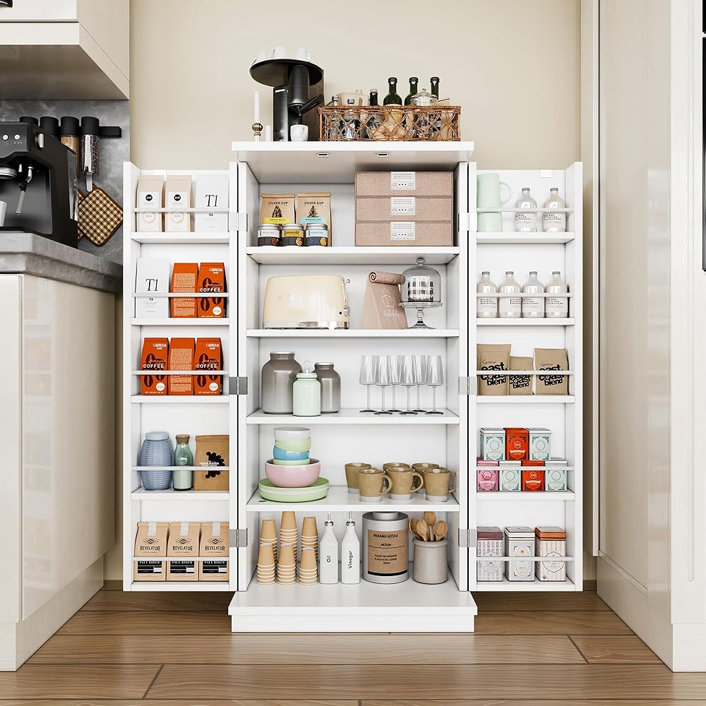 Shintenchi Kitchen Pantry Cabinet,5 - Layer Storage Cupboard with Adjustable Shelves for Organizing and Storing Food Items,47'' Versatile Buffet Sideboard for Kitchen, Bathroom and Laundry,White : Home & Kitchen