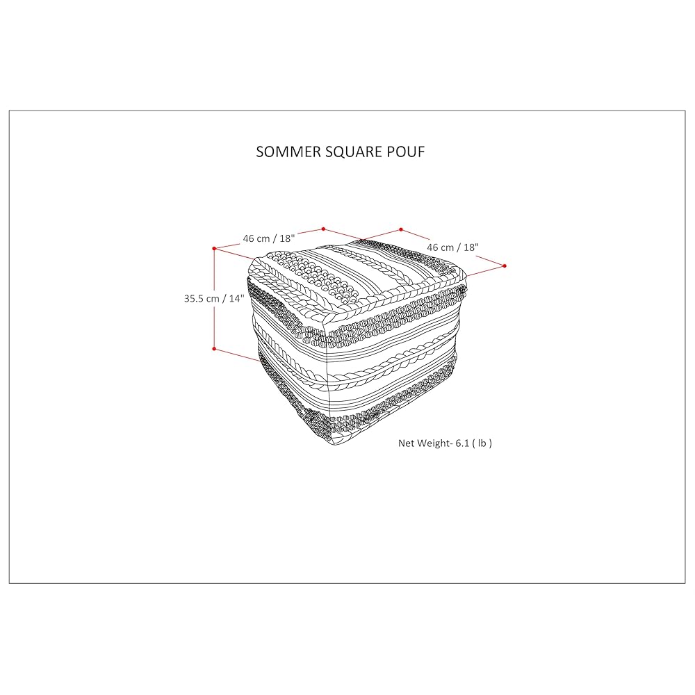 SIMPLIHOME Sommer Boho Square Pouf in Natural Handloom Woven Pattern for the Living Room, Bedroom and Kids Room : Home & Kitchen